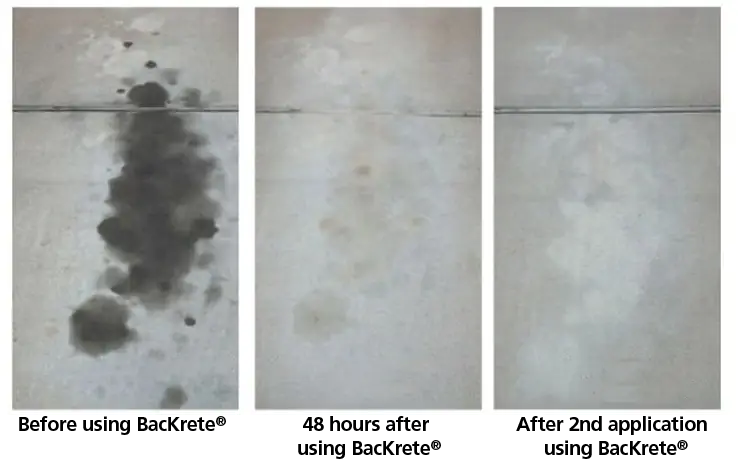 Before and after example of using Backcrete Concrete cleaner